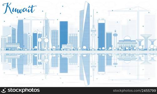 Outline Kuwait City Skyline with Blue Buildings and Reflections. Vector Illustration. Business Travel and Tourism Concept with Modern Buildings. Image for Presentation Banner Placard and Web.