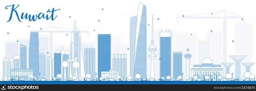 Outline Kuwait City Skyline with Blue Buildings. Vector Illustration. Business Travel and Tourism Concept with Modern Buildings. Image for Presentation Banner Placard and Web Site.