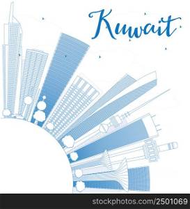 Outline Kuwait City Skyline with Blue Buildings. Vector Illustration. Business Travel and Tourism Concept with Copy Space. Image for Presentation Banner Placard and Web Site.
