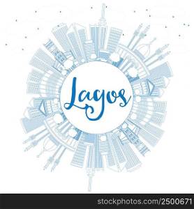 Outline Lagos Skyline with Blue Buildings and Copy Space. Vector Illustration. Business Travel and Tourism Concept with Modern Architecture. Image for Presentation Banner Placard and Web Site.