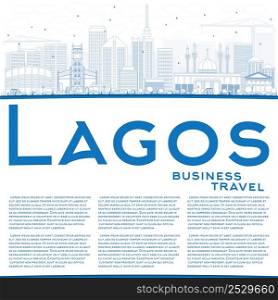 Outline Lagos Skyline with Blue Buildings and Copy Space. Vector Illustration. Business Travel and Tourism Concept with Modern Buildings. Image for Presentation Banner Placard and Web Site.