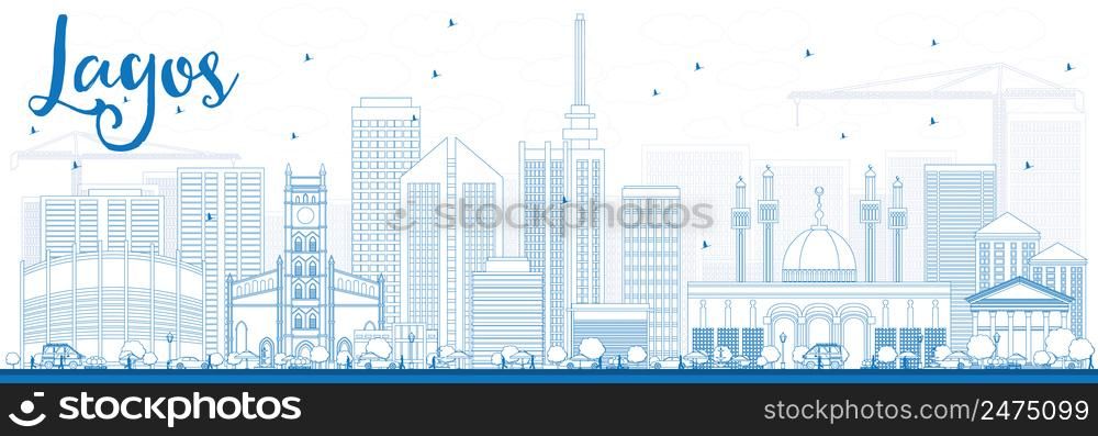 Outline Lagos Skyline with Blue Buildings. Vector Illustration. Business Travel and Tourism Concept with Modern Buildings. Image for Presentation Banner Placard and Web Site.