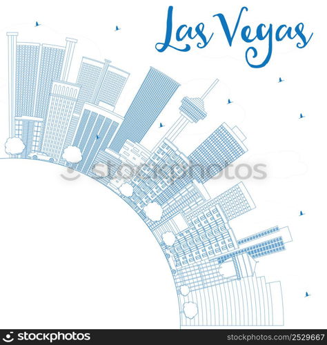 Outline Las Vegas Skyline with Blue Buildings and Copy Space. Vector Illustration. Business Travel and Tourism Concept with Modern Buildings. Image for Presentation Banner Placard and Web Site.