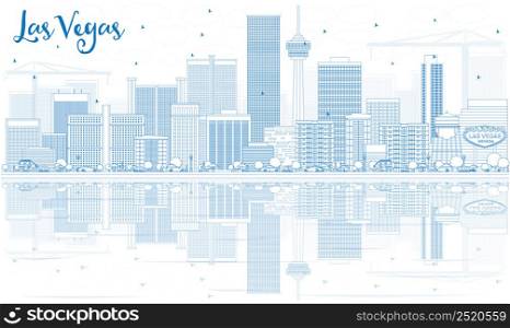 Outline Las Vegas Skyline with Blue Buildings and Reflections. Vector Illustration. Business Travel and Tourism Concept with Modern Architecture. Image for Presentation Banner Placard and Web Site.