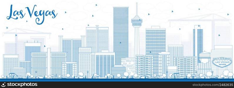 Outline Las Vegas Skyline with Blue Buildings. Vector Illustration. Business Travel and Tourism Concept with Modern Buildings. Image for Presentation Banner Placard and Web Site.