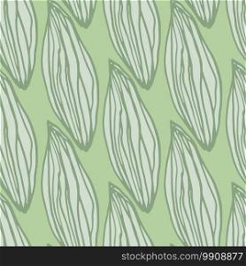 Outline leaves seamless hand drawn pattern. Stylized botanic print in green pastel palette. Perfect for wallpaper, textile, wrapping paper, fabric print. Vector illustration.. Outline leaves seamless hand drawn pattern. Stylized botanic print in green pastel palette.