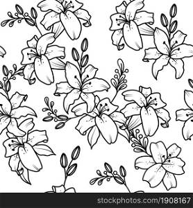 Outline lily seamless pattern. Vector illustration.