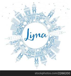 Outline Lima Skyline with Blue Buildings and Copy Space. Vector Illustration. Business Travel and Tourism Concept with Lima City.