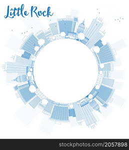 Outline Little Rock Skyline with Blue Building and copy space. Vector Illustration