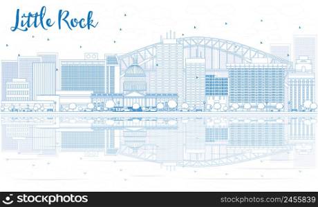 Outline Little Rock skyline with blue buildings and reflections. Vector illustration. Business travel and tourism concept with place for text. Image for presentation, banner, placard and web site.