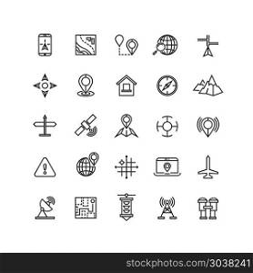 Outline location icons set. Outline location icons set. Location web and location with mobile phone or laptop. Vector illustration
