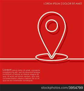 Outline location marker on red background. Brochures, flyer, card design template. Vector illustration