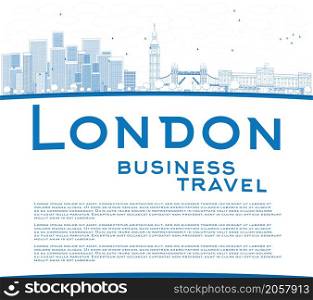 Outline London skyline with skyscrapers, clouds and copy space. Business travel concept Vector illustration