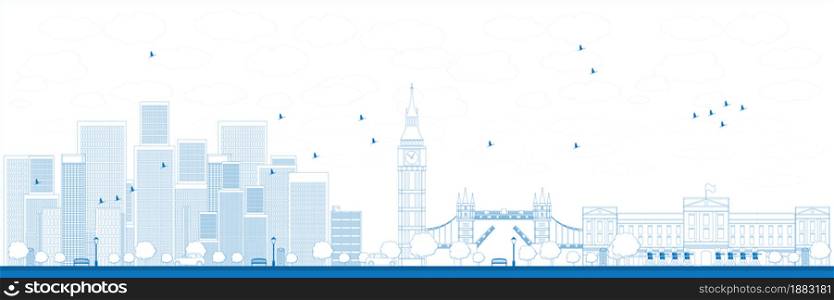 Outline London skyline with skyscrapers Vector illustration