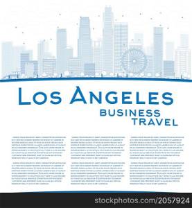 Outline Los Angeles Skyline with Blue Buildings and copy space. Business travel concept. Vector illustration
