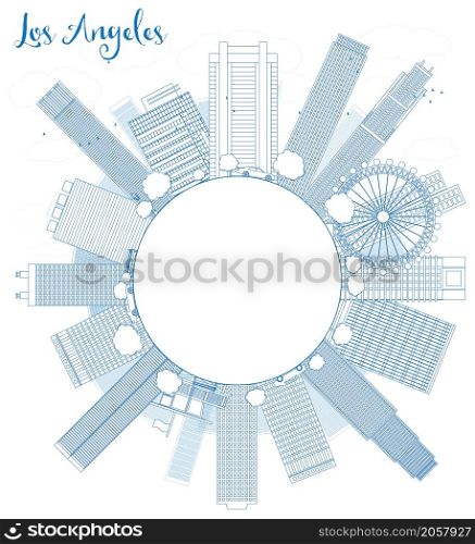 Outline Los Angeles Skyline with Blue Buildings and copy space. Vector Illustration