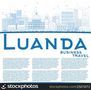 Outline Luanda Skyline with Blue Buildings and Copy Space. Vector Illustration. Business Travel and Tourism Concept with Modern Architecture. Image for Presentation Banner Placard and Web Site.