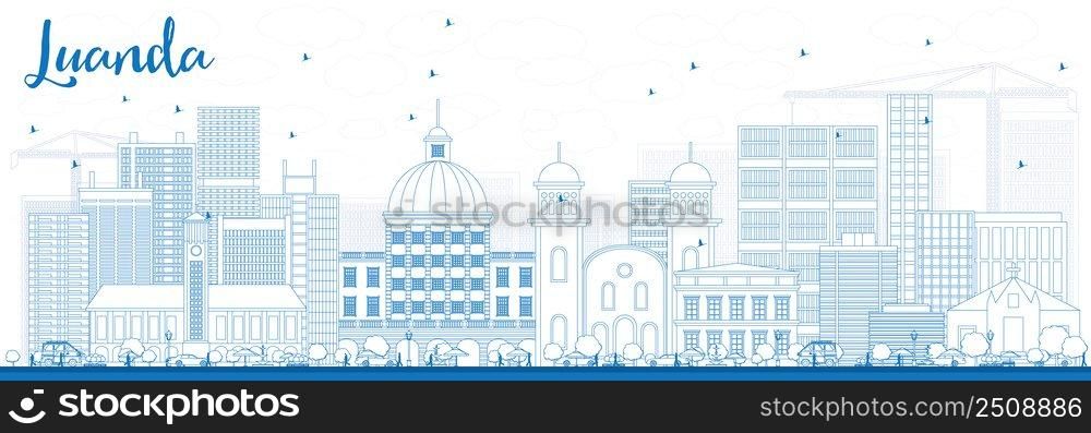 Outline Luanda Skyline with Blue Buildings. Vector Illustration. Business Travel and Tourism Concept with Modern Architecture. Image for Presentation Banner Placard and Web Site.