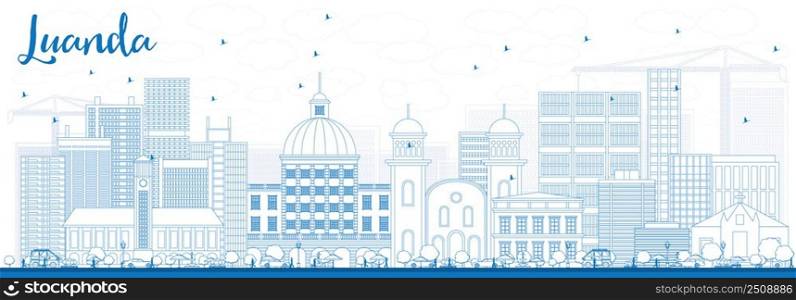 Outline Luanda Skyline with Blue Buildings. Vector Illustration. Business Travel and Tourism Concept with Modern Architecture. Image for Presentation Banner Placard and Web Site.