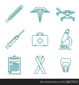 outline medical icons set. vector various dark blue color outline medical icons on white background