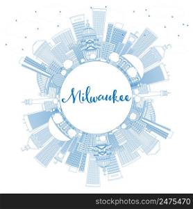 Outline Milwaukee Skyline with Blue Buildings and Copy Space. Vector Illustration. Business Travel and Tourism Concept with Modern Buildings. Image for Presentation Banner Placard and Web Site.