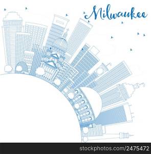 Outline Milwaukee Skyline with Blue Buildings and Copy Space. Vector Illustration. Business Travel and Tourism Concept with Modern Buildings. Image for Presentation Banner Placard and Web Site.