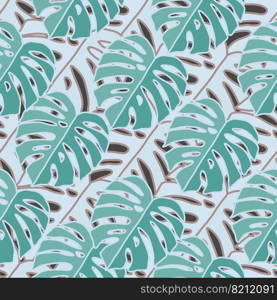 Outline monstera silhouettes seamless pattern. Palm leaves endless background. Botanical wallpaper. Decorative backdrop for fabric design, textile print, wrapping, cover. Vector illustration. Outline monstera silhouettes seamless pattern. Palm leaves endless background. Botanical wallpaper.