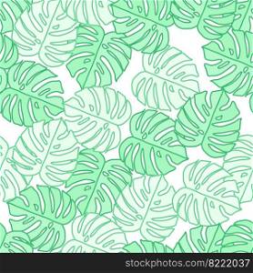 Outline monstera silhouettes seamless pattern. Palm leaves endless background. Botanical wallpaper. Decorative backdrop for fabric design, textile print, wrapping, cover. Vector illustration. Outline monstera silhouettes seamless pattern. Palm leaves endless background. Botanical wallpaper.