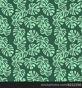 Outline monstera silhouettes seamless pattern. Palm leaves endless background. Botanical wallpaper. Decorative backdrop for fabric design, textile print, wrapping, cover. Vector illustration. Outline monstera silhouettes seamless pattern. Palm leaves endless background. Botanical wallpaper.