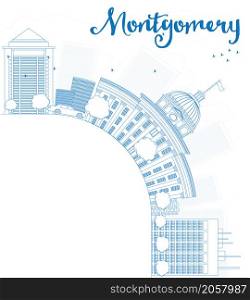 Outline Montgomery Skyline with Blue Building and copy space. Alabama. Vector Illustration