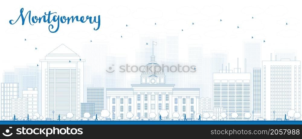 Outline Montgomery Skyline with Blue Buildings. Alabama. Vector Illustration