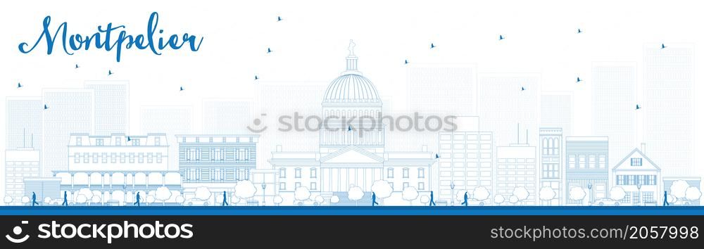 Outline Montpelier (Vermont) city skyline with blue buildings. Vector illustration