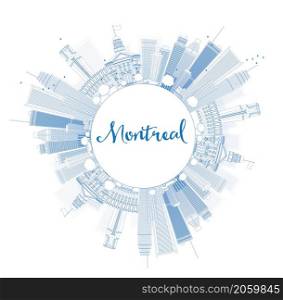 Outline Montreal skyline with blue buildings and copy space. Vector illustration. Business travel and tourism concept with place for text. Image for presentation, banner, placard and web site.