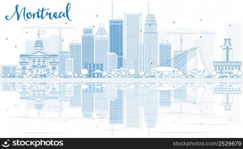 Outline Montreal skyline with Blue buildings and reflection. Vector illustration. Business travel and tourism concept with place for text. Image for presentation, banner, placard and web site.