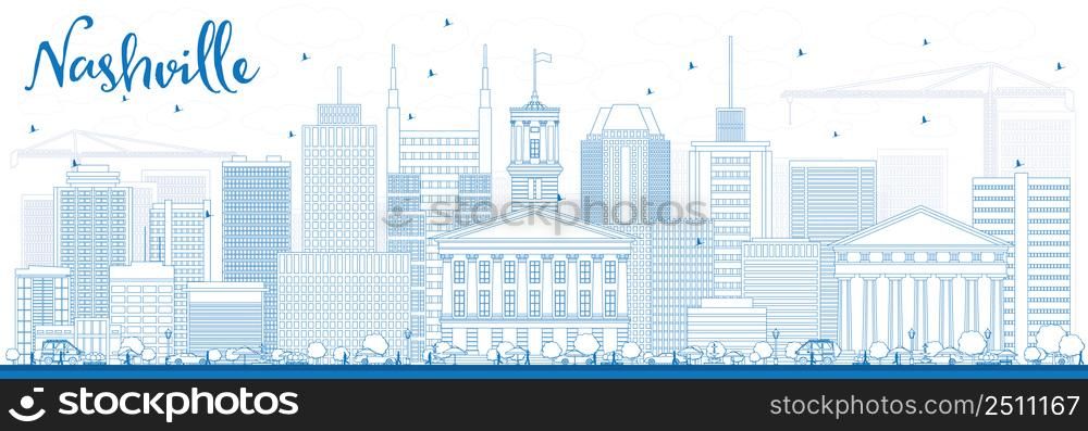 Outline Nashville Skyline with Blue Buildings. Vector Illustration. Business Travel and Tourism Concept with Modern Architecture. Image for Presentation Banner Placard and Web Site.