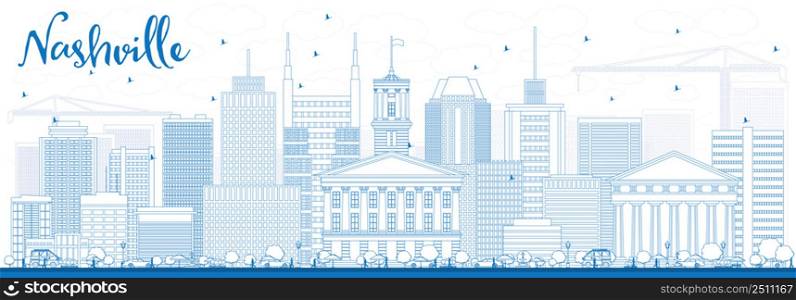 Outline Nashville Skyline with Blue Buildings. Vector Illustration. Business Travel and Tourism Concept with Modern Architecture. Image for Presentation Banner Placard and Web Site.