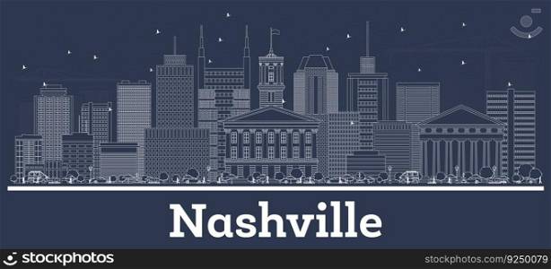 Outline Nashville Tennessee USA City Skyline with White Buildings. Vector Illustration. Business Travel and Concept with Historic Architecture. Nashville Cityscape with Landmarks. 