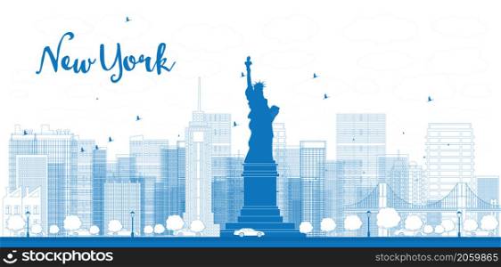 Outline New York city skyline with skyscrapers. Vector illustration