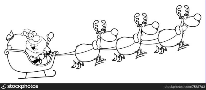 Outline Of Christmas Santa Sleigh And Reindeer