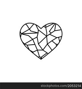 Outline of heart and in the middle geometric shapes on a white background.