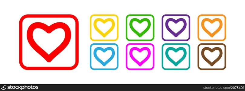 Outline of heart in different colors on a light background. Vector set.