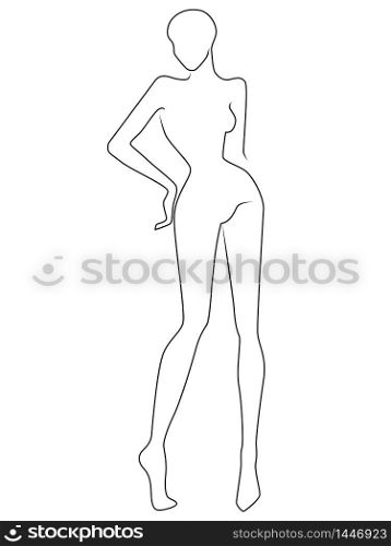 Outline of the body of elegant woman, black isolated on the white background, hand drawing outline