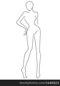 Outline of the body of elegant woman, black isolated on the white background, hand drawing outline