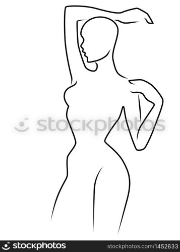Outline of the body of sensual lady, black isolated on the white background, hand drawing