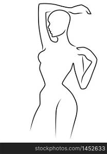 Outline of the body of sensual lady, black isolated on the white background, hand drawing
