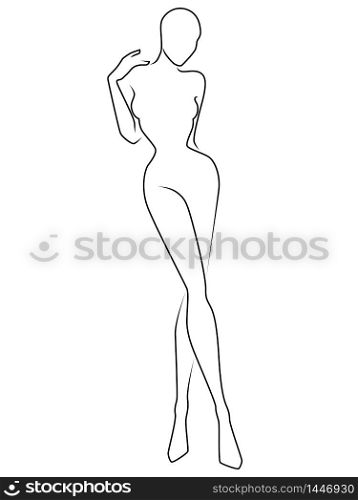 Outline of the body of sensual woman, black isolated on the white background, hand drawing outline