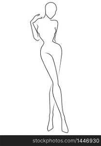 Outline of the body of sensual woman, black isolated on the white background, hand drawing outline