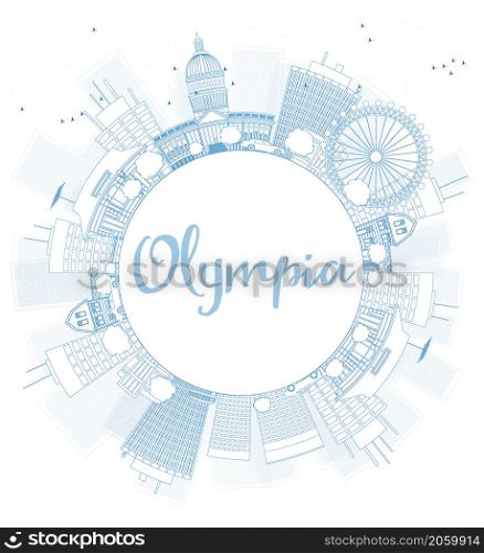 Outline Olympia (Washington) Skyline with Blue Buildings and copy space. Business travel and tourism concept with place for text. Image for presentation, banner, placard and web. Vector Illustration