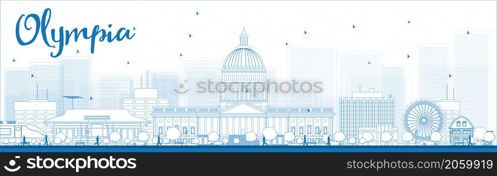 Outline Olympia (Washington) Skyline with Blue Buildings. Vector Illustration