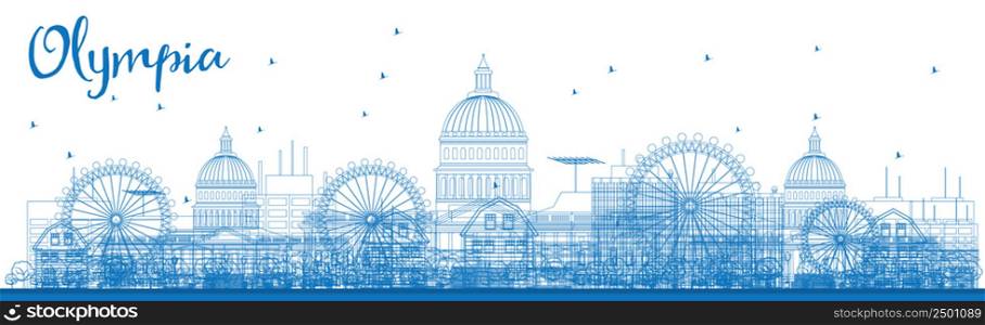 Outline Olympia (Washington) Skyline with Blue Buildings. Vector Illustration. Business travel and tourism concept with modern buildings. Image for presentation, banner, placard and web site.